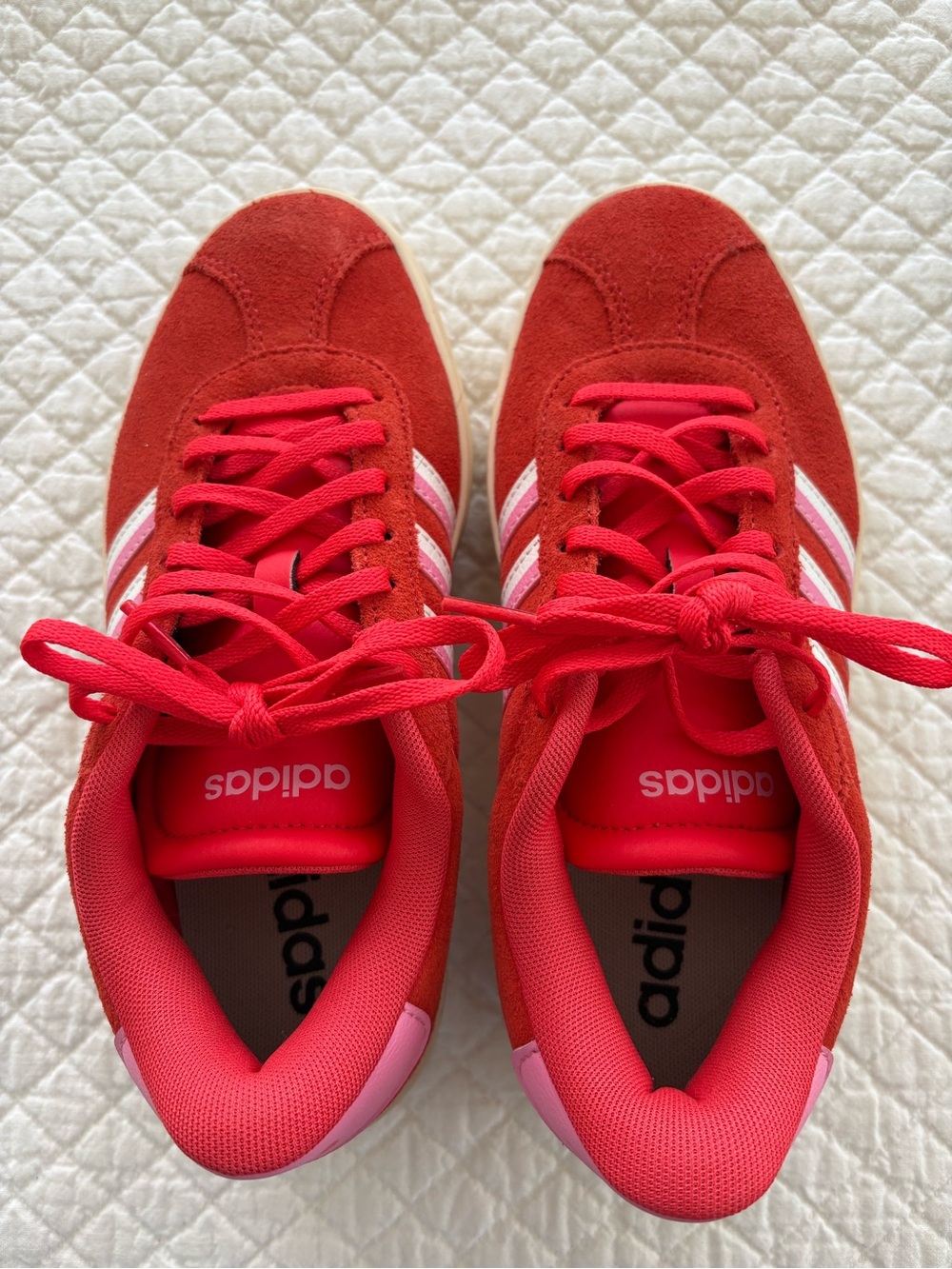 Women’s Adidas VL Court Bold Orange Pink White Suede Sneakers US 6